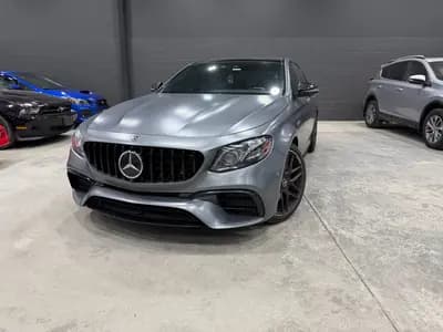 Certified 2018 Mercedes-Benz E-Class E63SAMG in Silver with Black interior, front exterior view