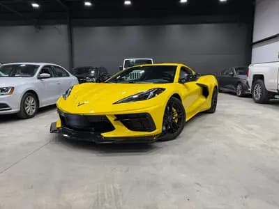 Certified, one-owner, Clean Carfax, garage kept, non-smoker 2025 Chevrolet Corvette Stingray 2LT Z51 in Yellow with Gray interior, front three quarter view